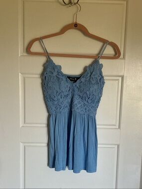 Lace Bodice Light Blue Spaghetti Strap Camisole